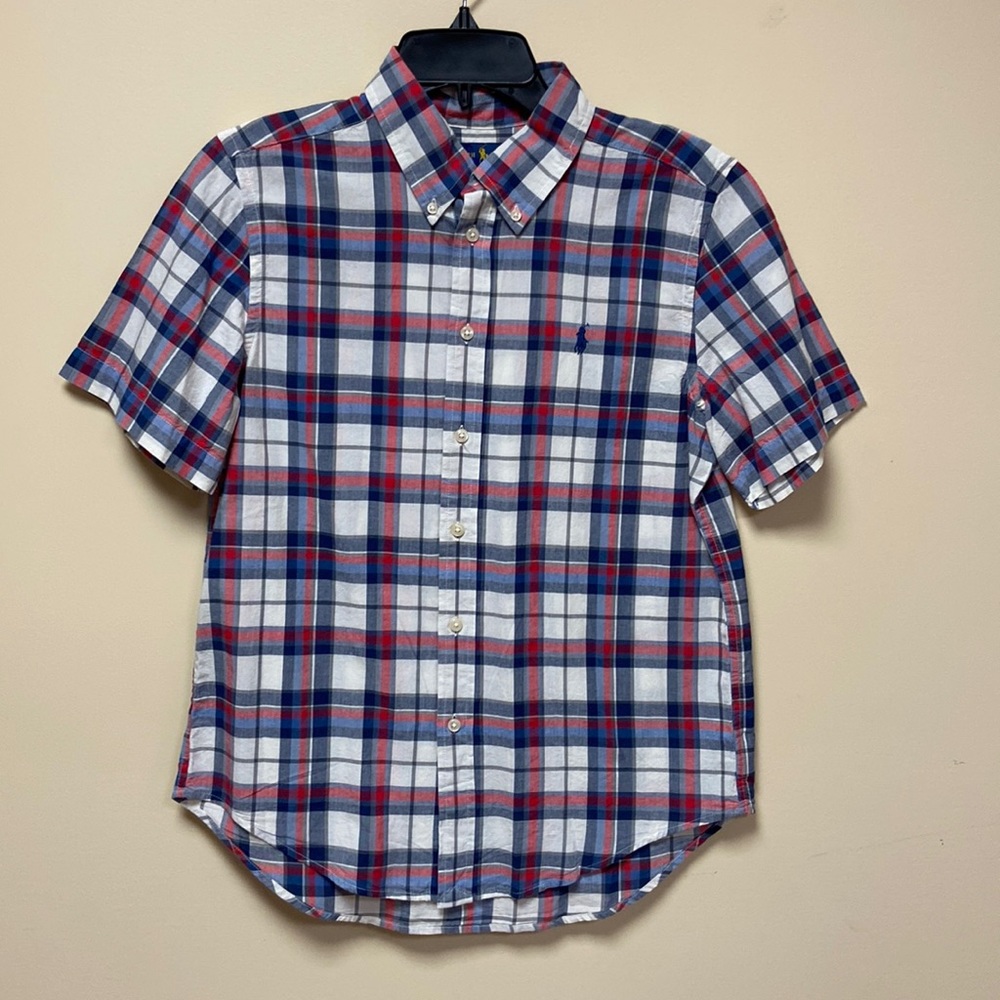 Ralph Lauren navy and red plaid shirt big boys size large (14-16)